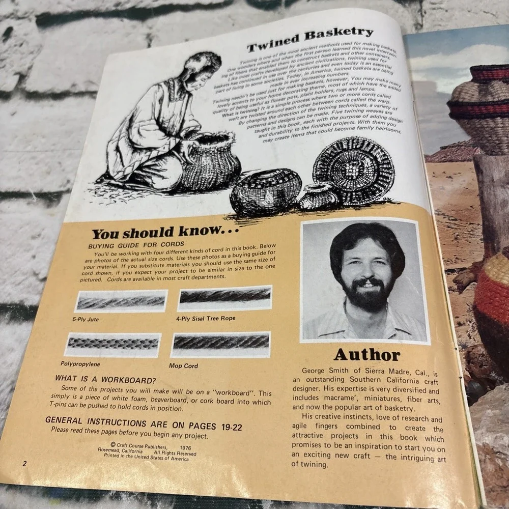1976 How to Twine Baskets & Such Jute Sisal Yarns Basketry Craft Patterns VTG
